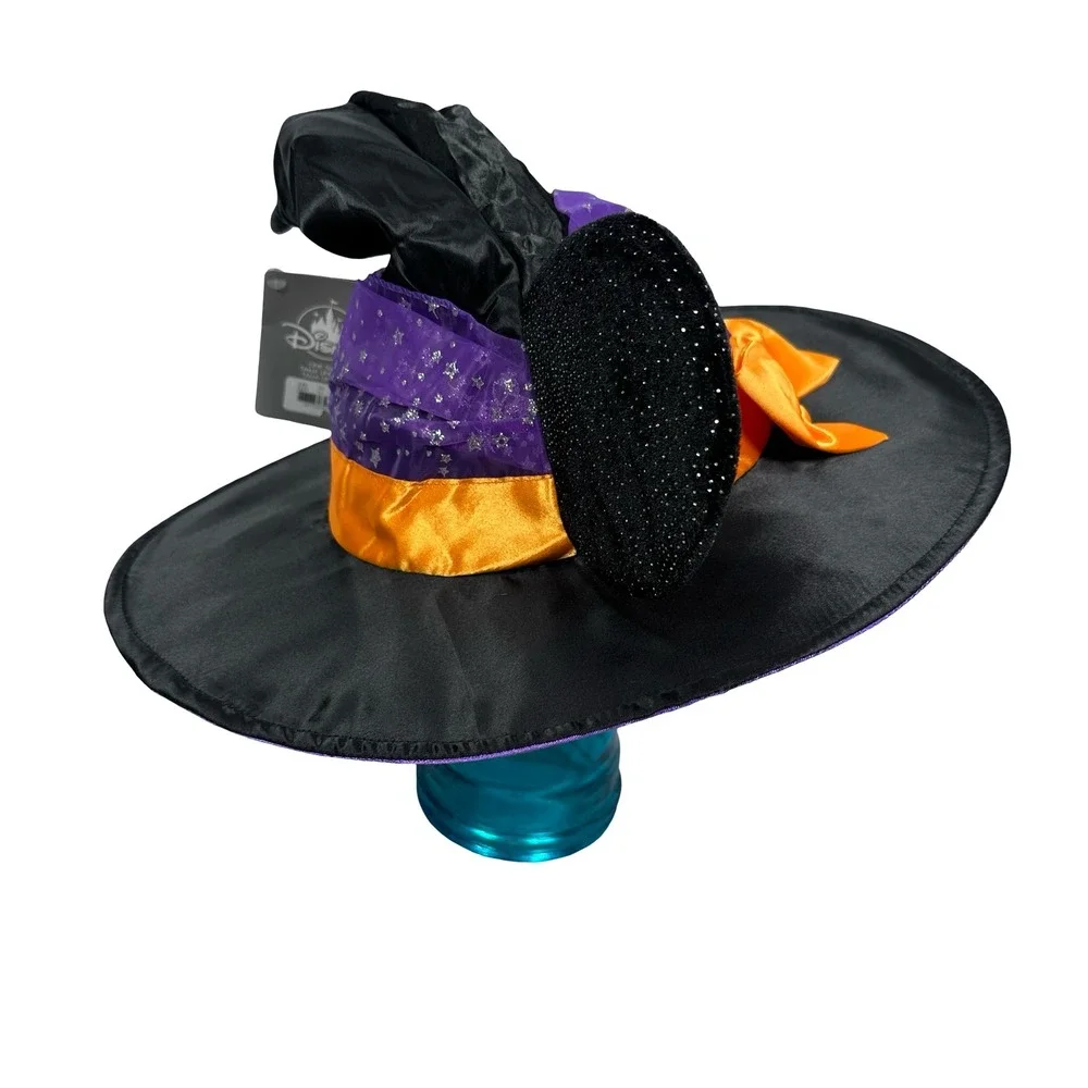 Disney Minnie Mouse Witch Hat Halloween Black Purple Orange Star Bow One Size - Picture 4 of 10